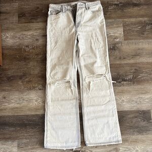 Women's Distressed Cream Flare Jeans